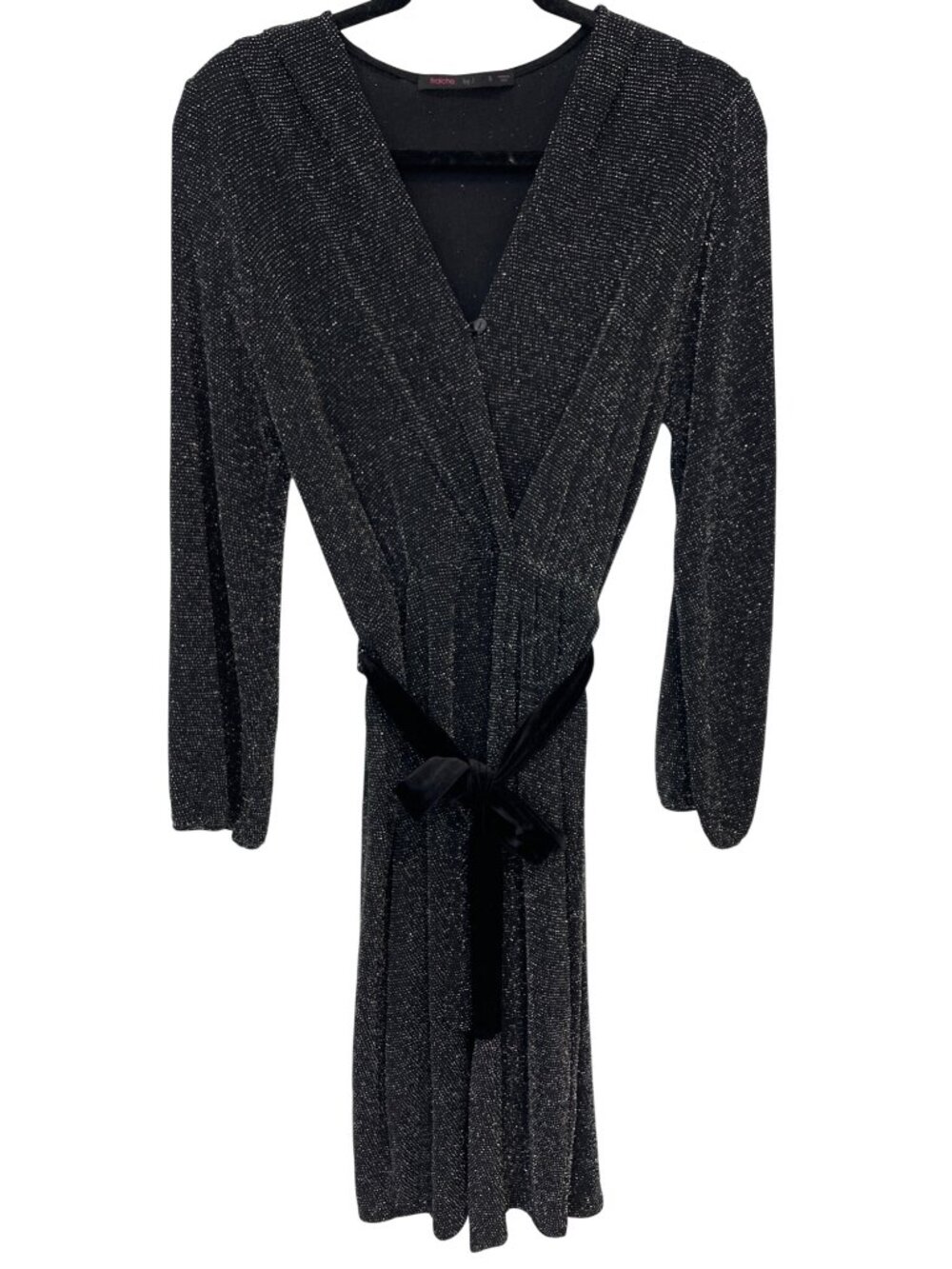 Fraiche By J Faux Wrap Dress Small Tie Waist Metallic Glitter V Neck Eveningwear